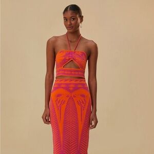 Farm Rio Macaw Elegance Halter Top and Midi Skirt set